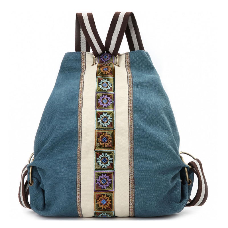 Goodhan Women Canvas Backpack Daypack Casual Shoulder Bag, Vintage Heavy-duty Anti-theft Travel Backpack (Green Blue) - Image 1